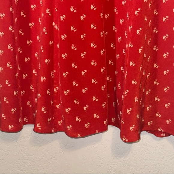 Women's Anthropologie Moulinette Soeurs Scarlet Red Dress with Ivory Bird Motif - Picture 5 of 10